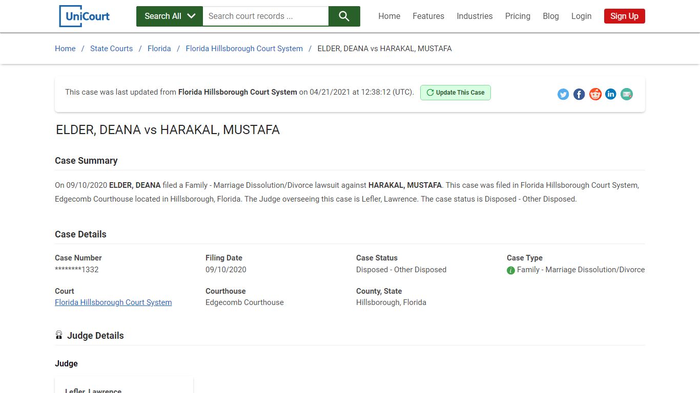 ELDER, DEANA vs HARAKAL, MUSTAFA | Court Records - UniCourt